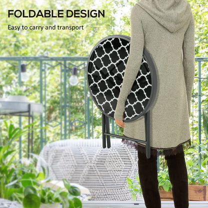 Outsunny Garden Small Coffee Side Table, Outdoor Round Folding Patio Table with Imitation Marble Glass Top