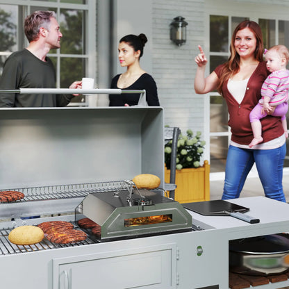 Outsunny 8 in Portable Charcoal, Gas Stainless Steel BBQ Grill Top Pizza Oven with Viewing Window