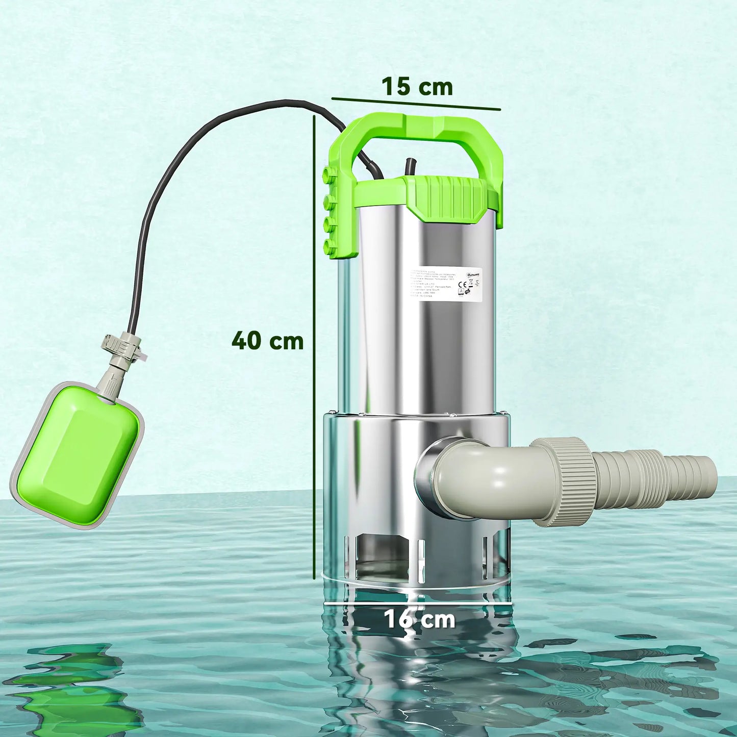 Outsunny 1100W Submersible Electric Water Sump Pump for Dirty/Clean Water with Portable and Lightweight, Green