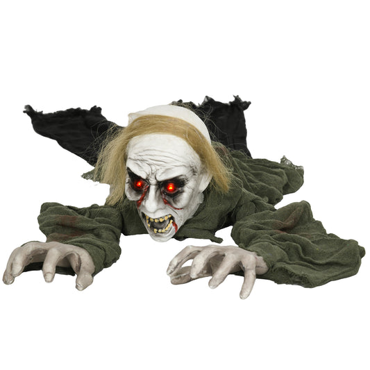 HOMCOM Outdoor Halloween Decoration Crawling Zombie, Animated Prop Decor with Sound, Light Up Eyes