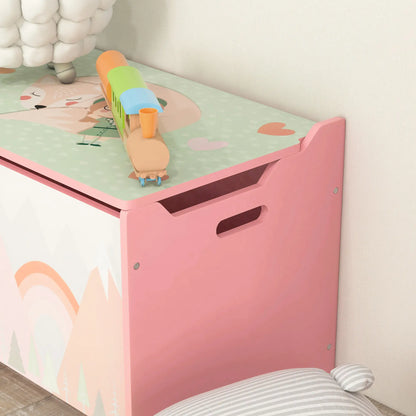 ZONEKIZ Toy Box, Kids Storage Chest, with Lid, Safety Hinge - Pink