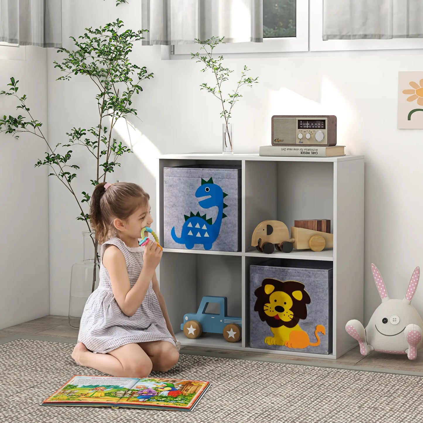 ZONEKIZ Kids Toy Storage Box with Two Non-Woven Fabric Drawers - White
