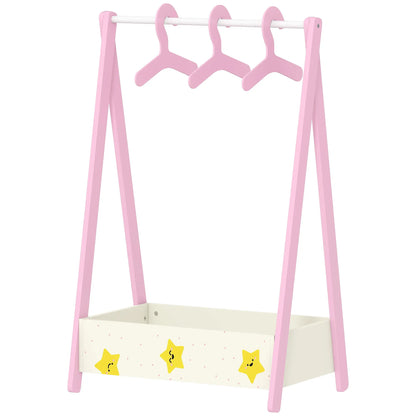 AIYAPLAY Kids Baby Clothing Rack with Hangers, Storage Shelf, Star Theme for Ages 3-6, Pink