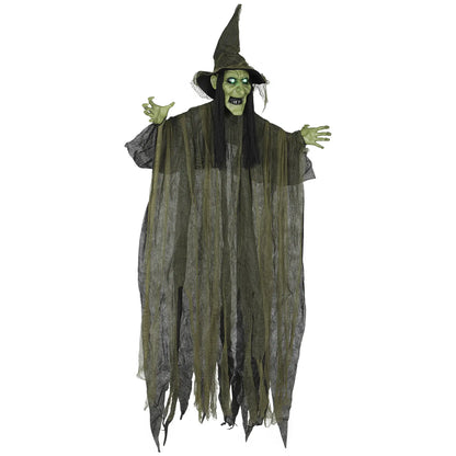 Outsunny 170 cm Hanging Halloween Animated Spooky Witch with Glowing LED Eyes, Scary Halloween Decorations, Battery Operated