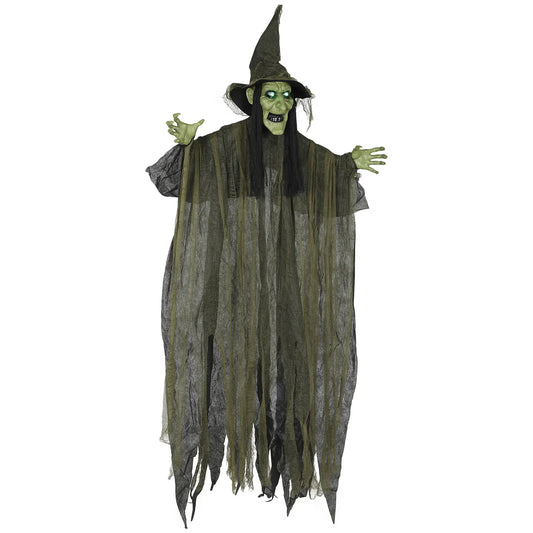 Outsunny 170 cm Hanging Halloween Animated Spooky Witch with Glowing LED Eyes, Scary Halloween Decorations, Battery Operated