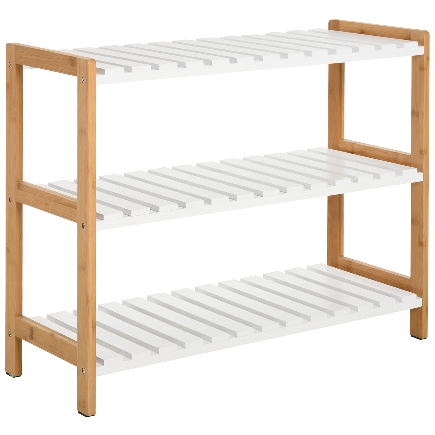 HOMCOM 3-Tier Shoe Rack Wood Frame Slatted Shelves Open Hygienic Storage Home Hallway Furniture - Natural