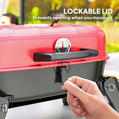 Outsunny Charcoal Barbecue Grill Folding BBQ Grill with Adjustable Vent, Thermometer, Handles for Camping Picnic, Red
