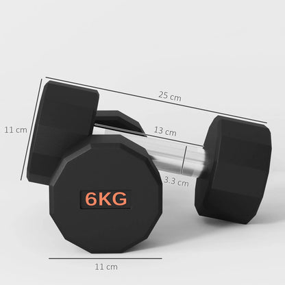 SPORTNOW Dumbbells Weights Set with 12-Sided Shape and Non-Slip Grip for Home Gym Workout, 2 x 6kg