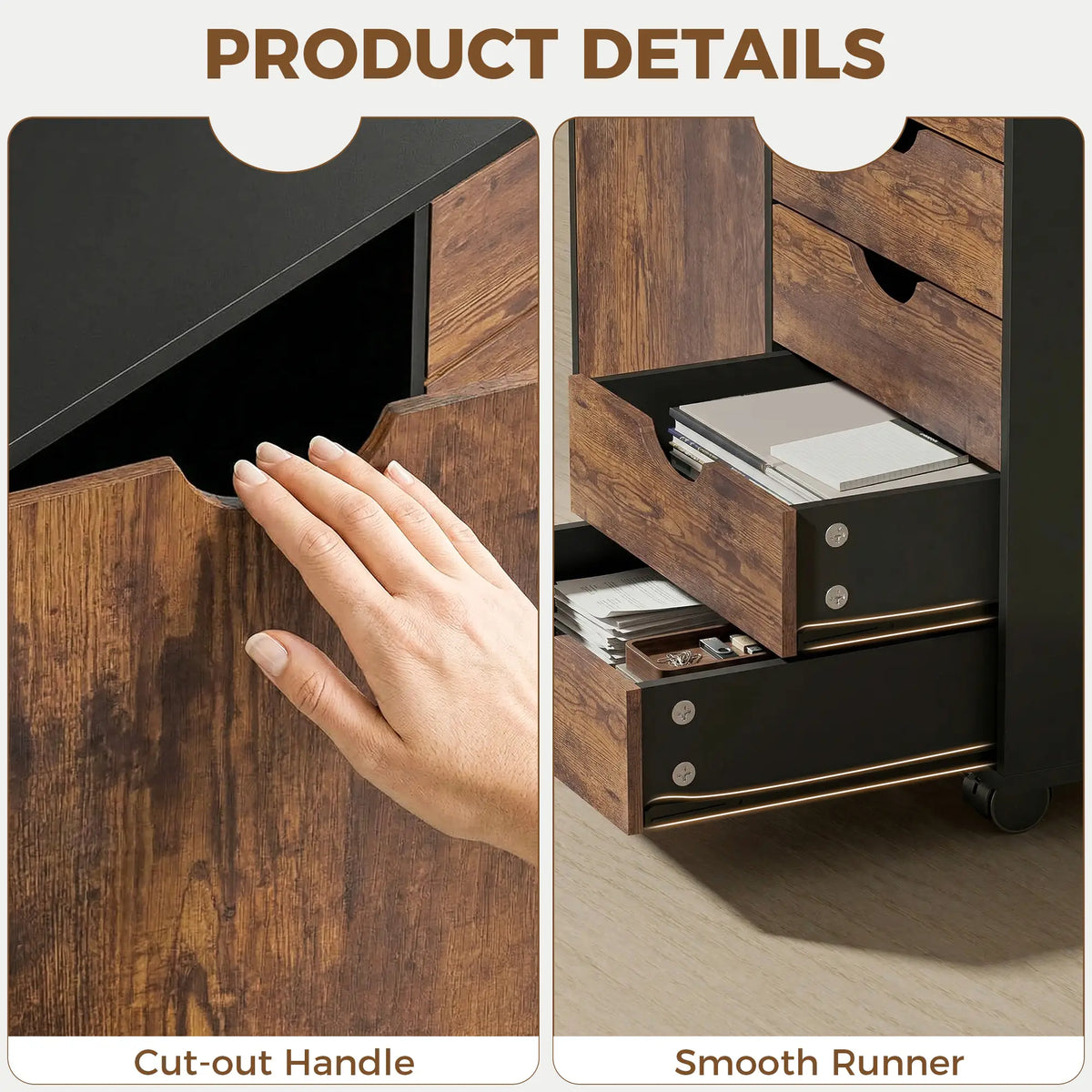 HOMCOM Multi-Storage Mobile Office Storage Cabinet with Five Wheels- Rustic Brown