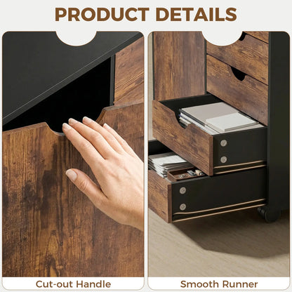 HOMCOM Multi-Storage Mobile Office Storage Cabinet with Five Wheels- Rustic Brown