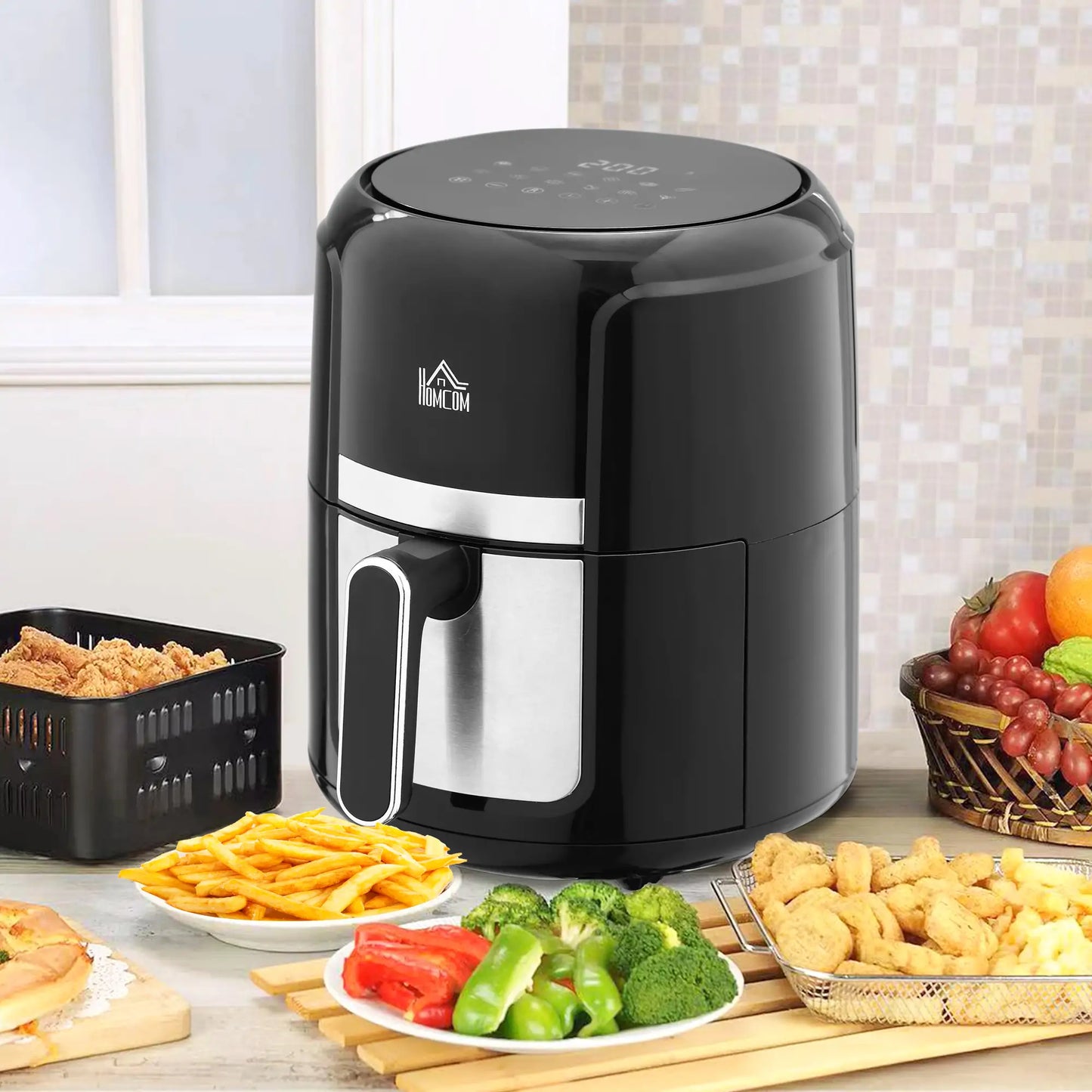 HOMCOM 4L Air Fryer Oven with Digital Touch Display, Rapid Air Circulation, 12 Cooking Programs, Timer, 1300W