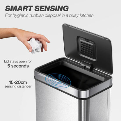HOMCOM 50L Sensor Can, Sensor Bin with Soft-Close Lid, Fingerprint-Proof Stainless Steel, Silver Tone