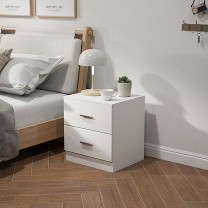 HOMCOM Modern Bedside Table, Beside Cabinet with 2 Drawers for Bedroom, Living Room, White