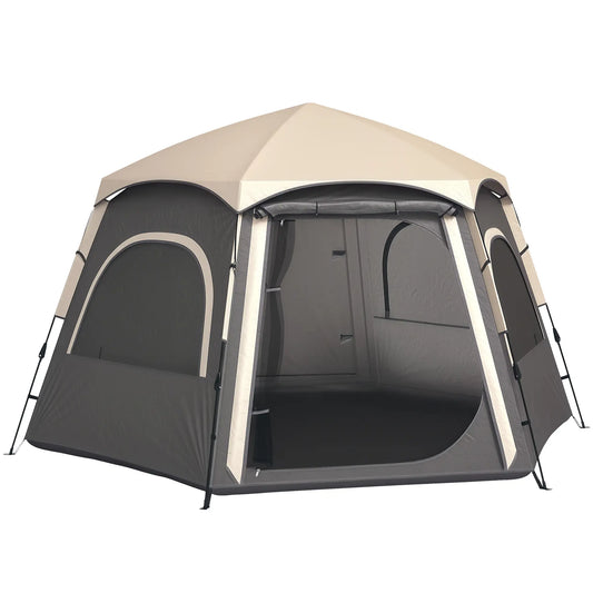 Outsunny Instant Camping Tent, Dome Family Tent with Vestibule, 4 Mesh Windows & 2 Doors, Waterproof & UV Protected, Dark Grey