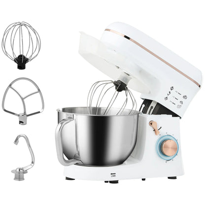 HOMCOM Stand Mixer, 5L Electric Kitchen Food Mixer 1400W with 6 Speeds & Pulse Setting, White