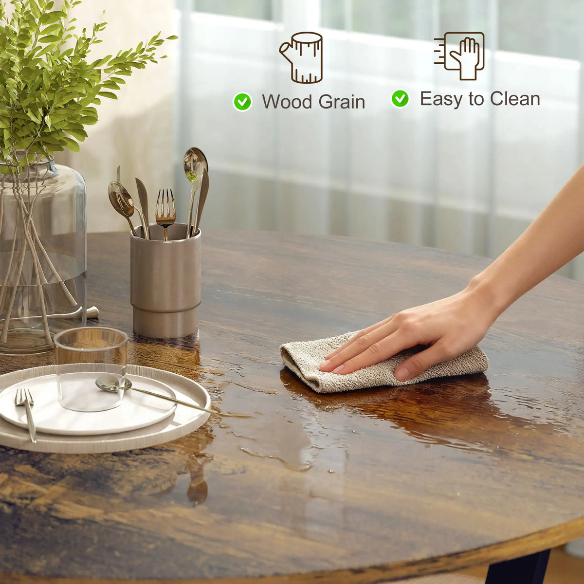 HOMCOM Dining Table, Round Kitchen Table with Anti-Slip Foot Pads for Living Room, Dining Room, Rustic Brown