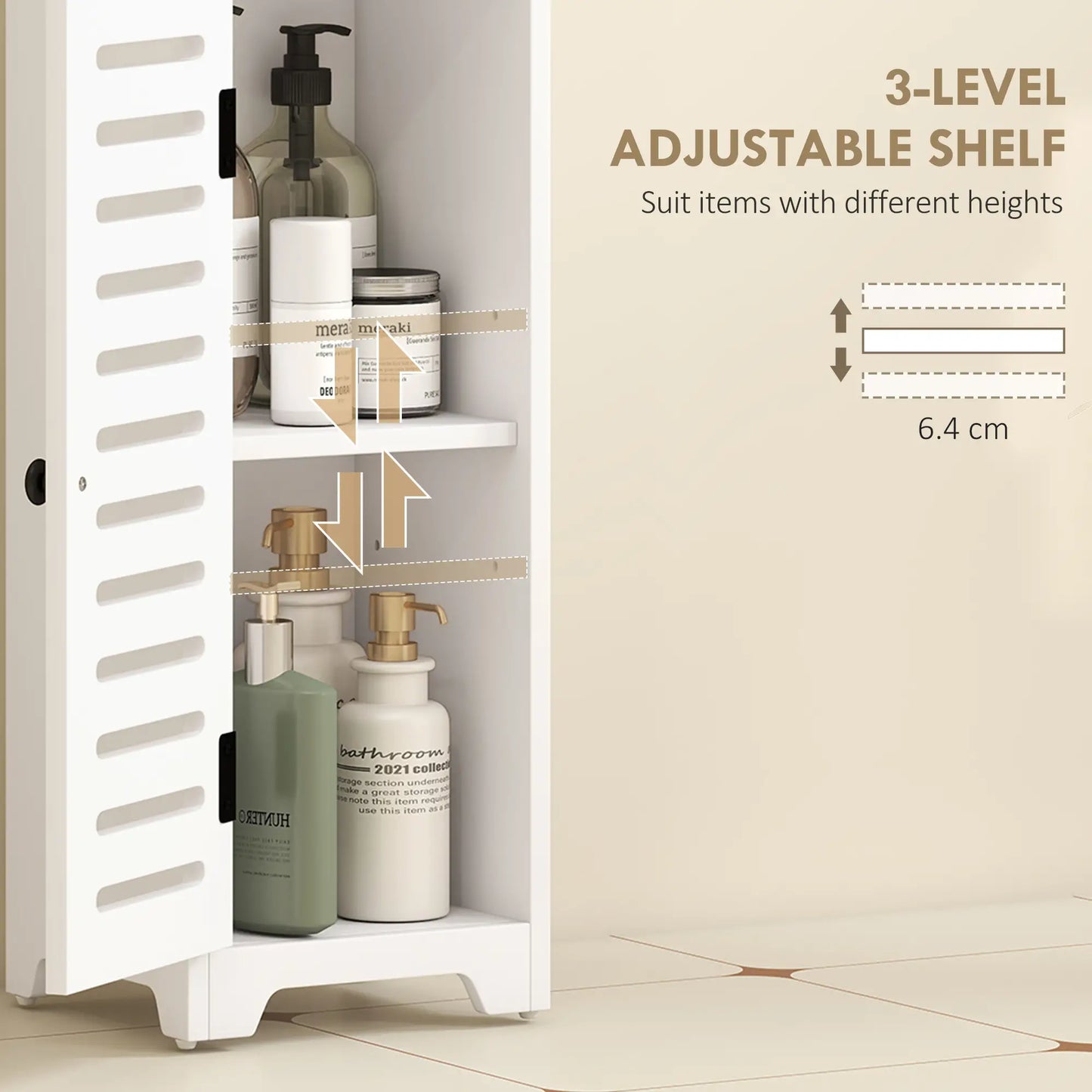 HOMCOM Bathroom Floor Cabinet, Storage Unit with Louvered Door, Open Shelf, Adjustable Shelf, White