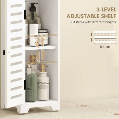 HOMCOM Bathroom Floor Cabinet, Storage Unit with Louvered Door, Open Shelf, Adjustable Shelf, White