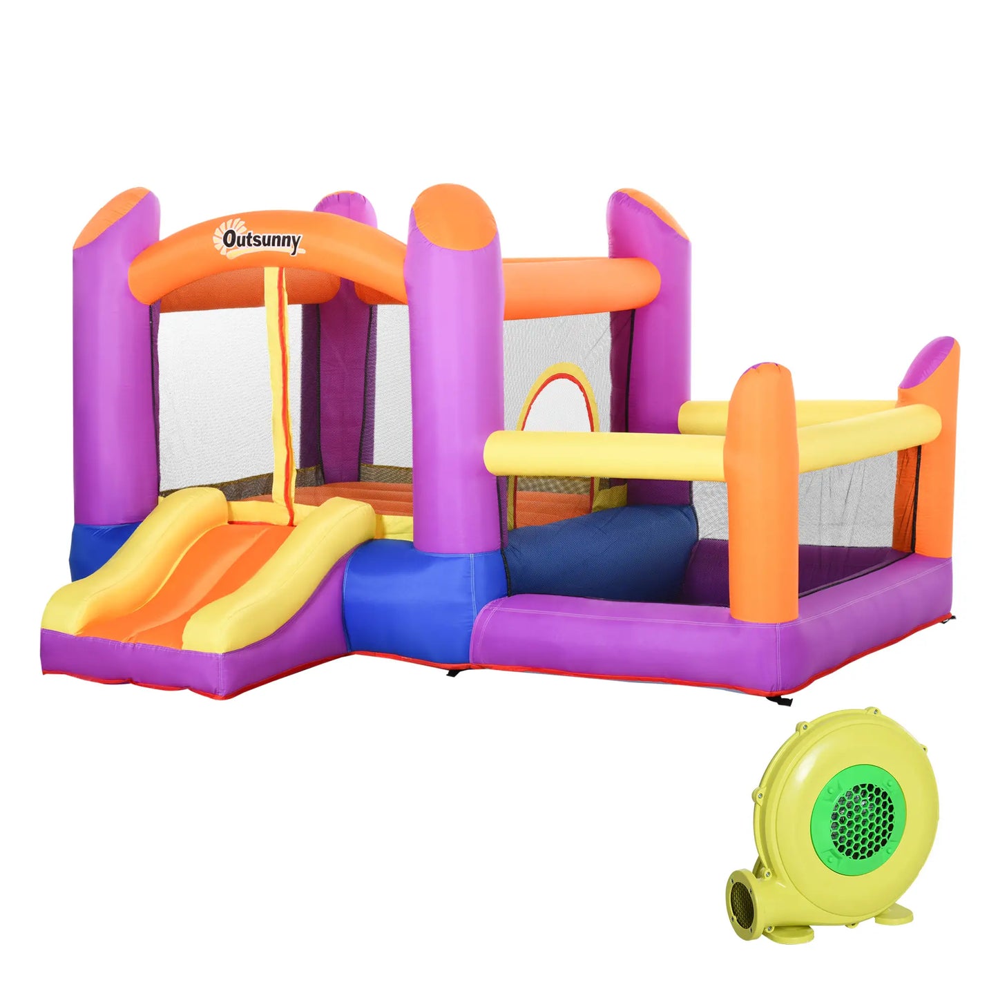 Outsunny Kids Bouncy Castle House Inflatable Trampoline Slide Water Pool 3 in 1 with Blower for Kids Age 3-8