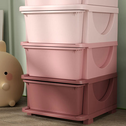 HOMCOM Four-Tier Kids Storage Boxes, with Four Removable Drawers, Pink