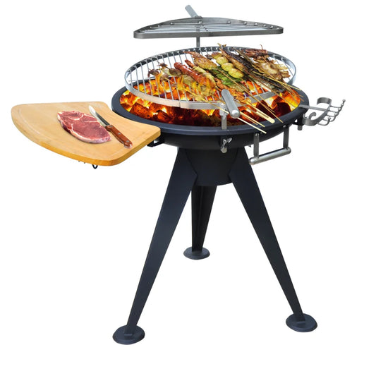 Outsunny Barbecue Round BBQ Grill w/ Cutting Board & Adjustable Height Black