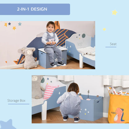 HOMCOM Kids Wooden Toy Box Children Storage Chest Organiser Side Handle, Safety Hinge Play, Blue