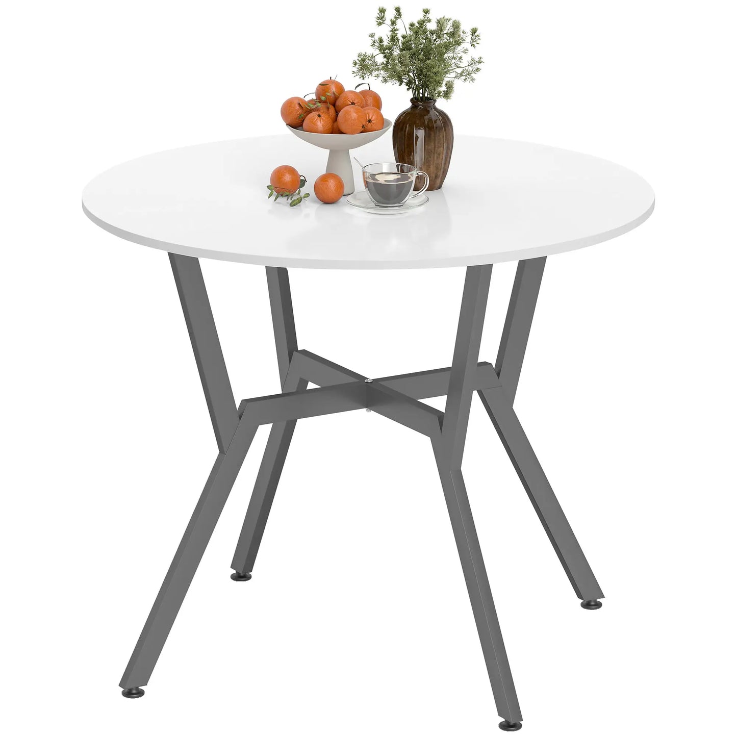 HOMCOM Dining Table, Round Kitchen Table with Black Legs, High Gloss White