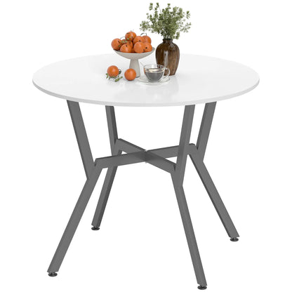 HOMCOM Dining Table, Round Kitchen Table with Black Legs, High Gloss White