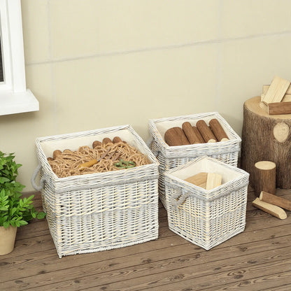 Outsunny Set of 3 Log Baskets for Wood Burner Indoor, Storage Wicker Basket with Rope Handles, Beige