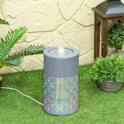 Outsunny Tall Garden Waterfall Fountain with LED Lights & Pump with Adjustable Flow for Indoor & Outdoor Decor, Light Grey