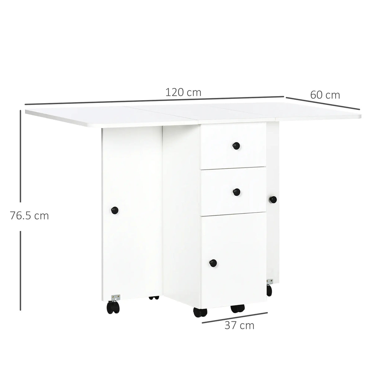 HOMCOM Kitchen Multi-Storage Six-Person Drop Leaf Dining Table - White