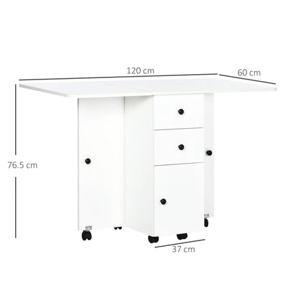 HOMCOM Kitchen Multi-Storage Six-Person Drop Leaf Dining Table - White