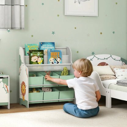 AIYAPLAY Kids Storage Unit, Toy Organiser with 6 Fabric Drawers & 2-Tier Book Rack for Bedroom, Playroom, Green