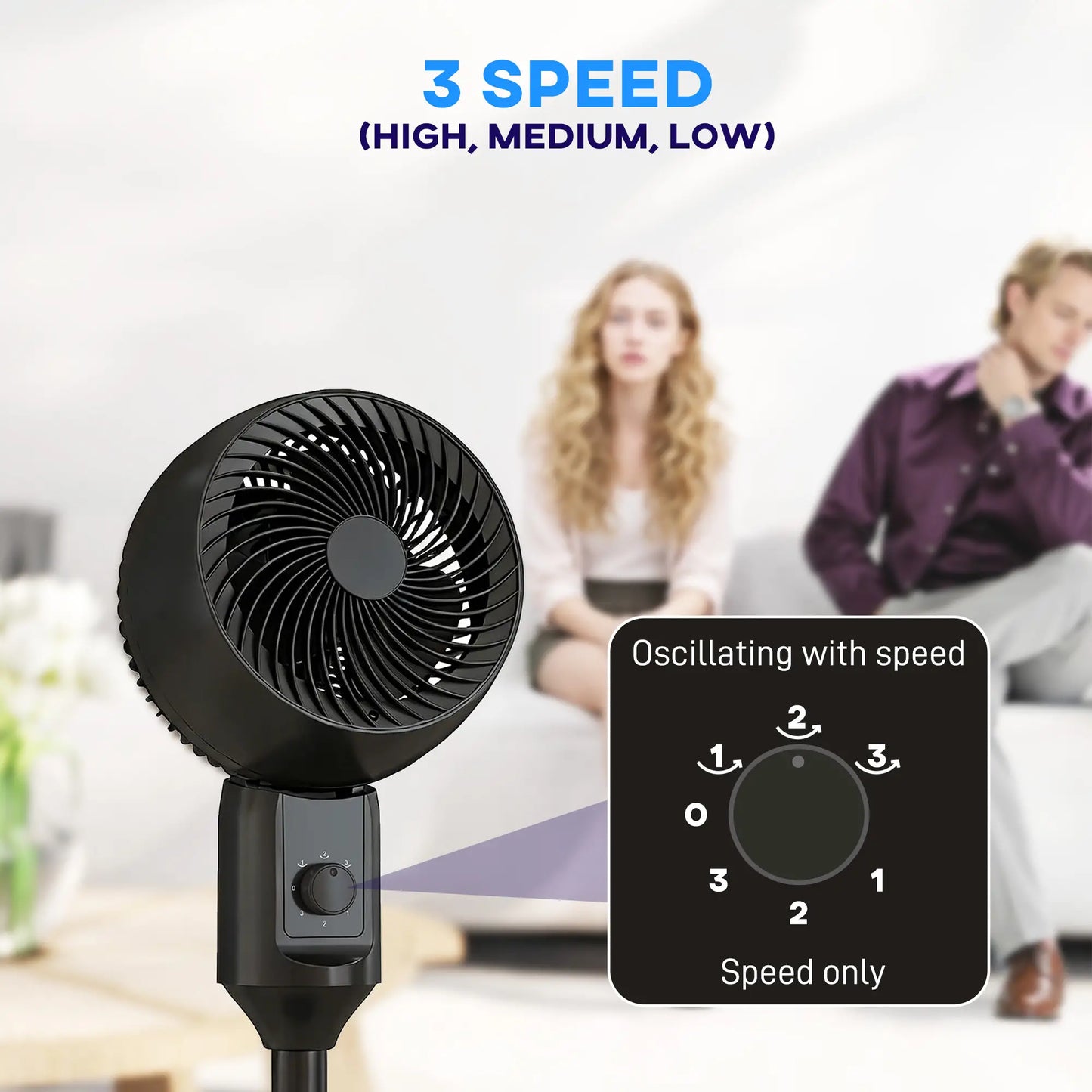 HOMCOM Air Circulator Fan Pedestal Cooling Fan with 3 Speed & Carry Handle, Black