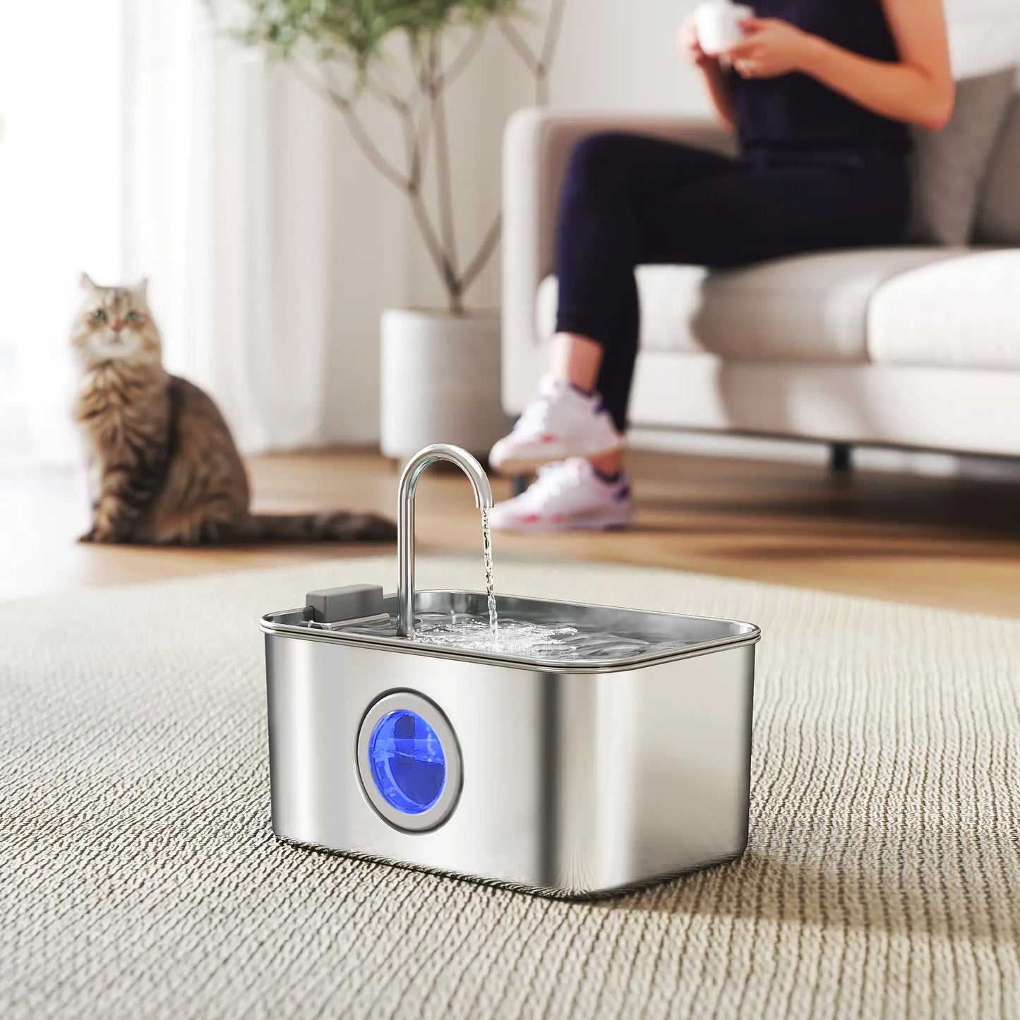 PawHut 3.2L Cat Water Fountain for Drinking, Stainless Steel with Visible Water-Level Window, Ultra-Silent Pump