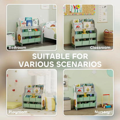 AIYAPLAY Kids Storage Unit, Toy Organiser with 6 Fabric Drawers & 2-Tier Book Rack for Bedroom, Playroom, Green