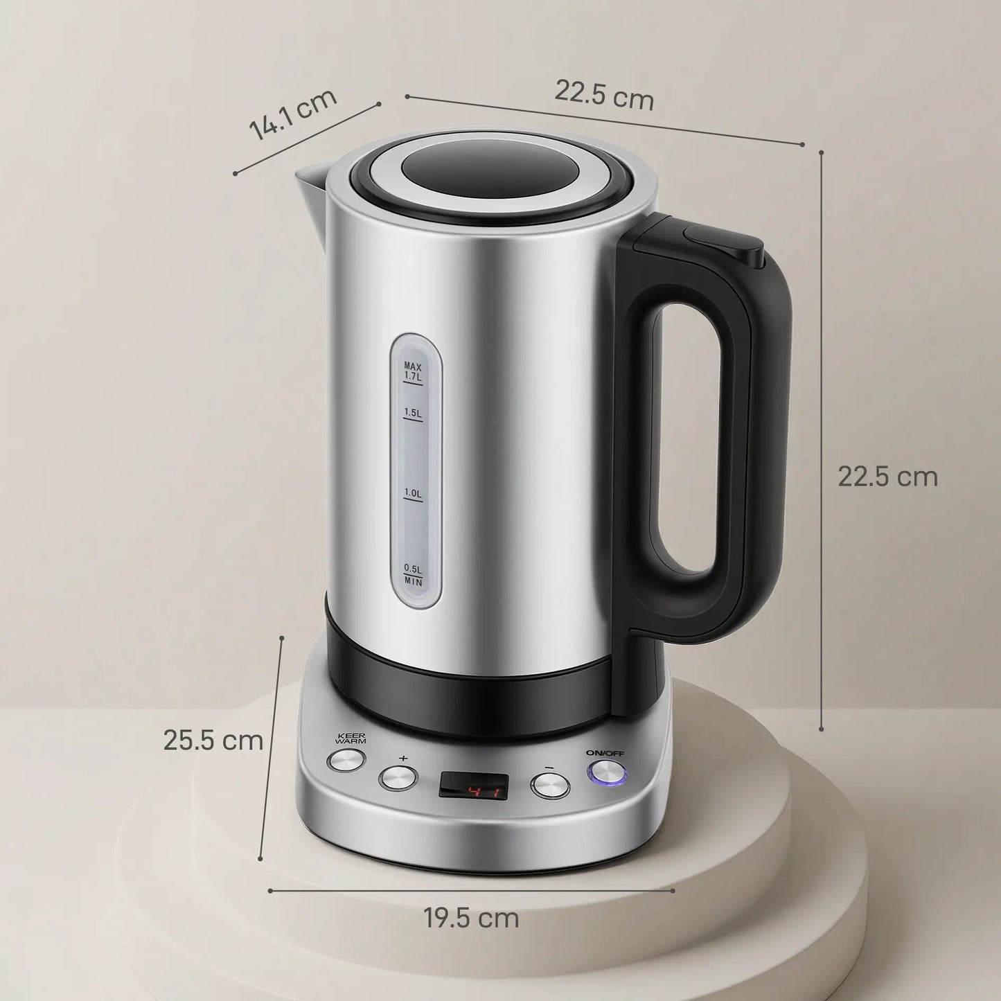 HOMCOM Electric Kettle, 1.7L, Fast Boil, 3kW Water Kettle with UK Strix Thermostat, LCD Base, Silver Tone