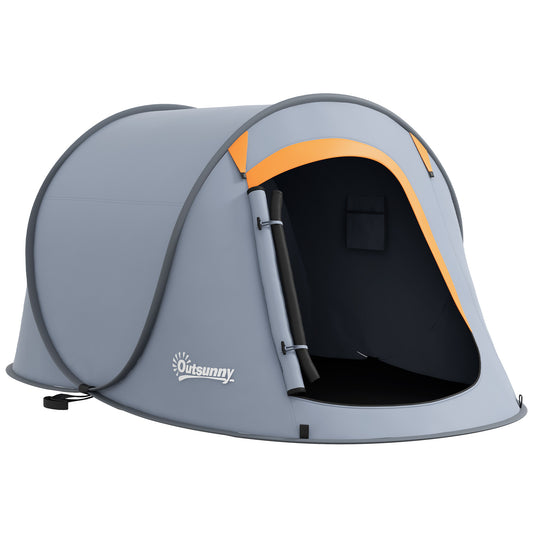 Outsunny Two-Man Pop-Up Dome Camping Tent, with Accessories, Water-Resistant - Grey