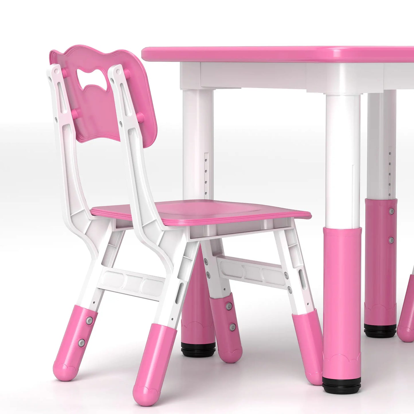 AIYAPLAY Height Adjustable Toddler Table and Chair Set, 3-Piece Children Activity Table w/ 2 Chairs for Playroom - Pink