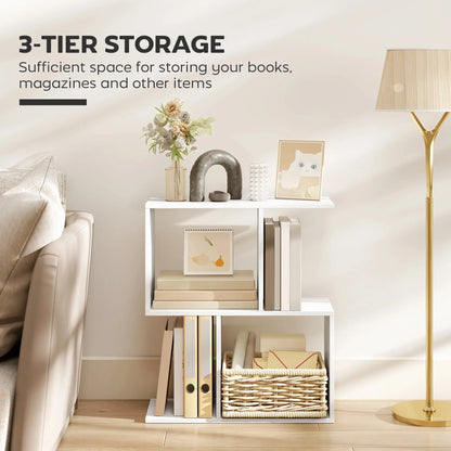 HOMCOM Side Table, Narrow End Table with Storage Shelves, S-Shaped, 3-Tier, White