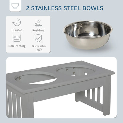 PawHut Raised Dog Feeding Bowls with Stand, Stainless Steel for Extra Small & Small Dog - Grey