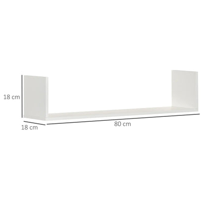 HOMCOM Set of 3 Wooden U-Shaped Floating Shelves Set, Wall Mounted Hanging Bookshelf, White