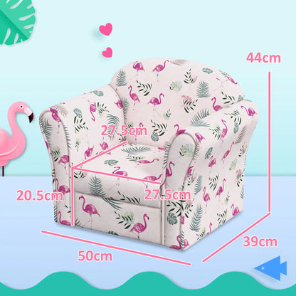 AIYAPLAY Kids Armchair with Flamingo Design, Wooden Frame for Bedroom, Playroom - Pink