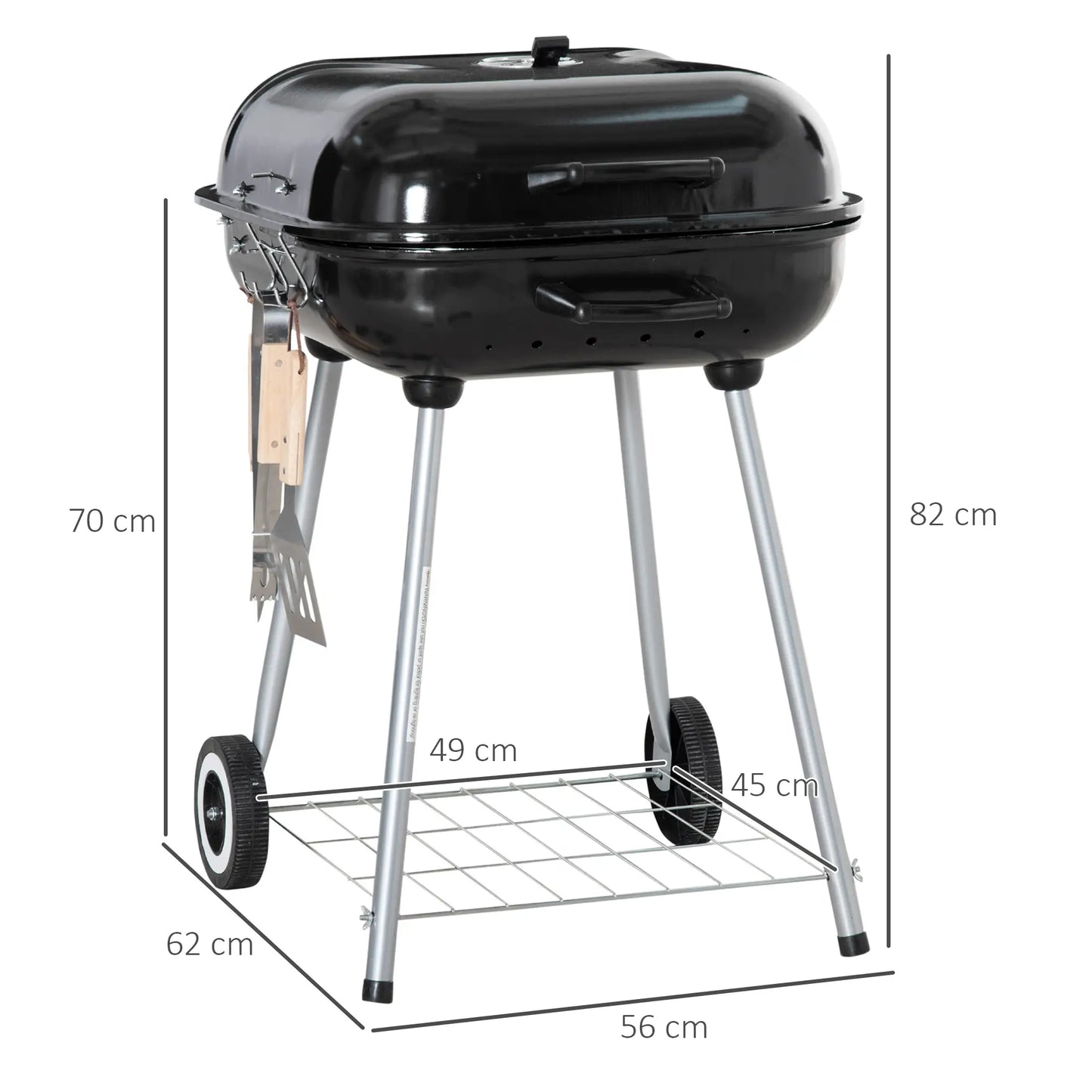 Outsunny Portable BBQ Charcoal Grill with Cooking Utensils, Smoker Grill with Lid for Outdoor Barbecues, Camping, Picnic
