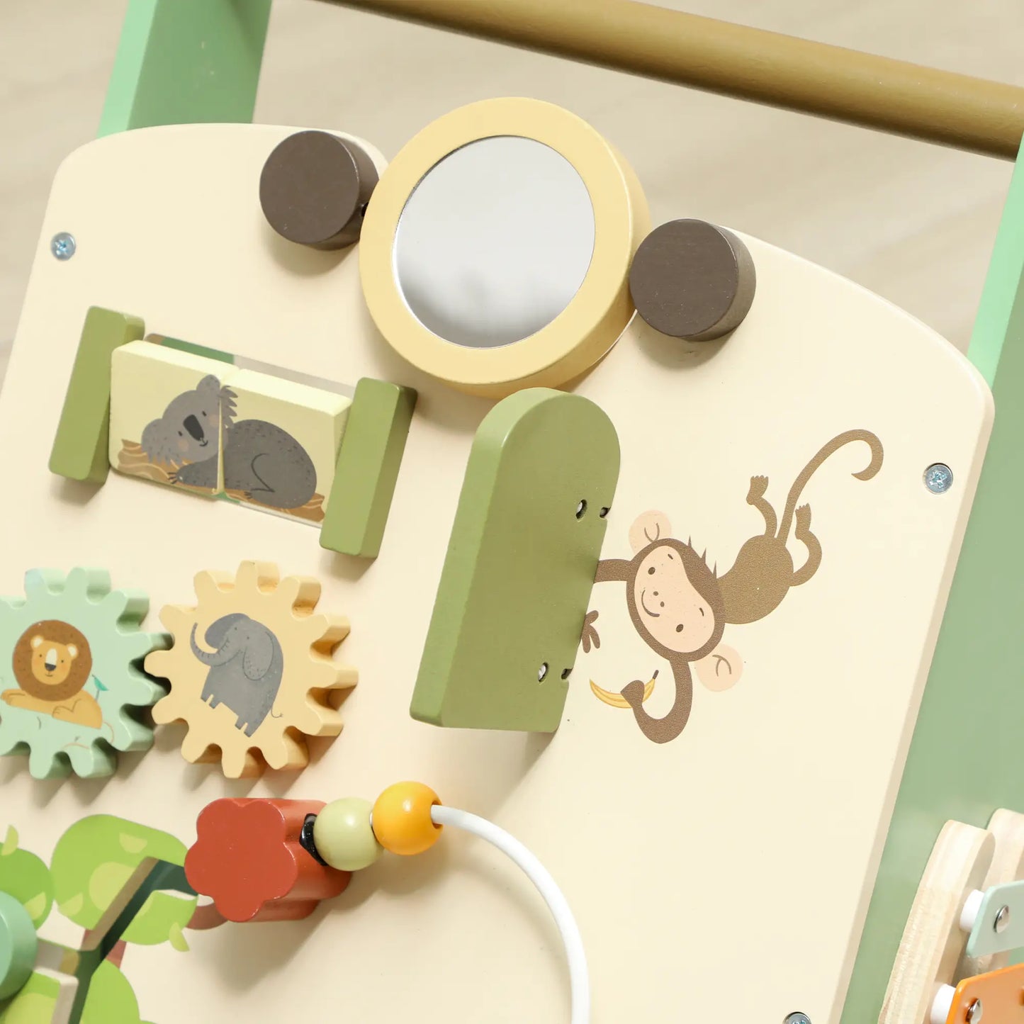 AIYAPLAY Wooden Baby Walker, Push Along Walker Toys with Speed Control, Xylophone, Gears & Bead Maze, Green