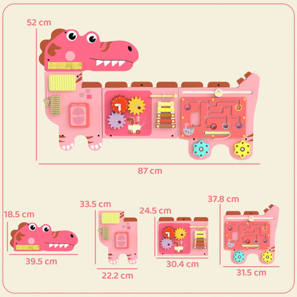AIYAPLAY Busy Board Panels, Wall Mounted Montessori Inspired, Toddler Learning Centre Dinosaur Theme, Pink
