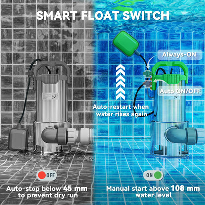 Outsunny 1100W Submersible Electric Water Sump Pump for Dirty/Clean Water with Portable and Lightweight, Green
