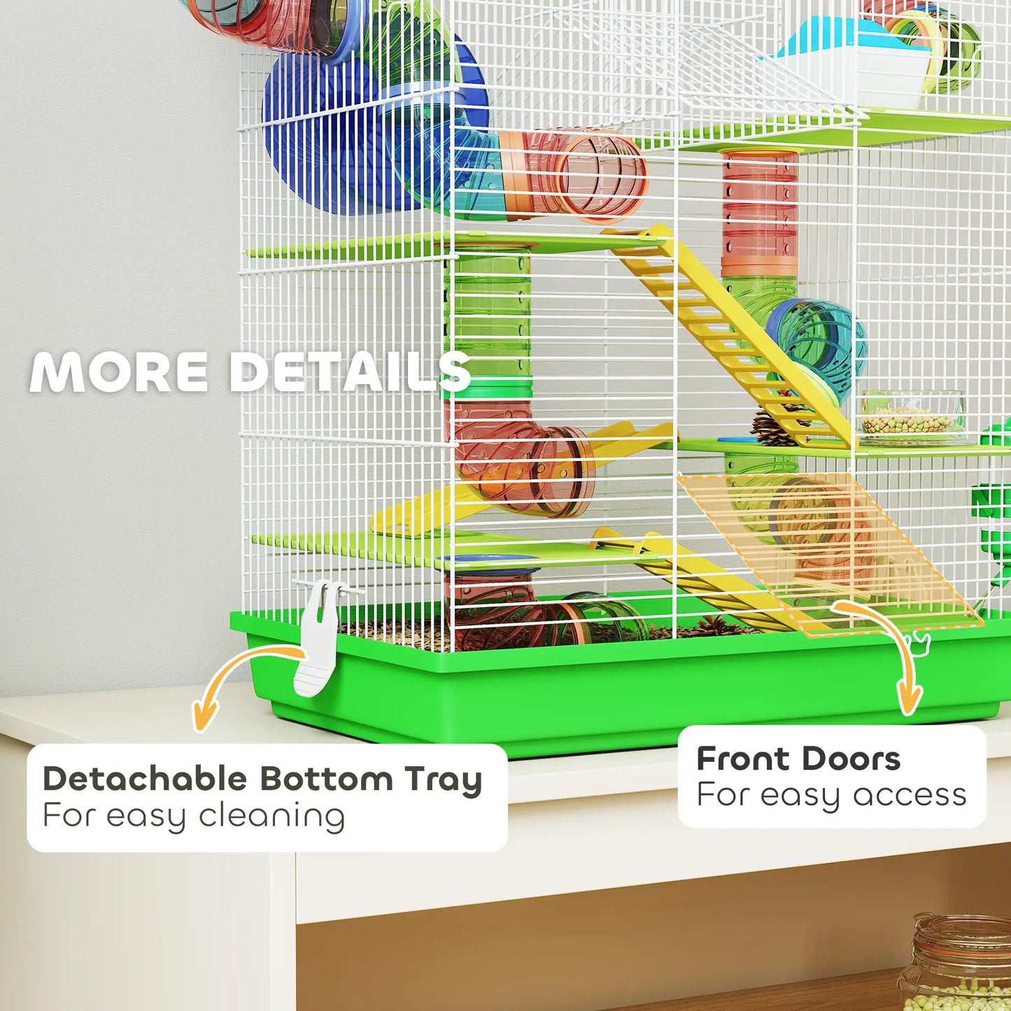 PawHut Hamster Cage, 5 Tier Carrier Habitat with Exercise Wheels Tunnel Tube, Gerbil Cage for Dwarf Mice, Green