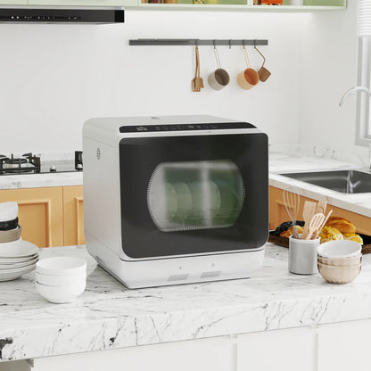 HOMCOM Table Top Dishwasher with Built-in 6L Water Tank, Mini Countertop Dishwasher with 6 Programs, Silver Tone