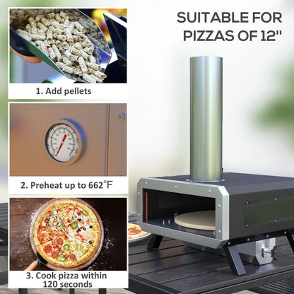 Outsunny Portable Wood Pellet Pizza Oven with Rotating Pizza Stone, Peel and Cover, Wood Fired Pizza Maker for Outdoor Cooking